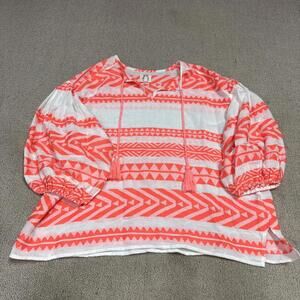 dRA Blouse Orange White Long Sleeve Women’s Size Small